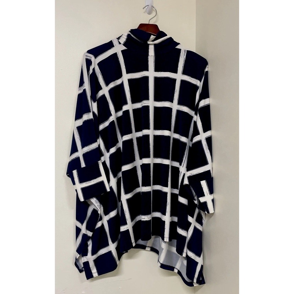 NWT Alfani Graphic Blooms Paint Plaid‎ Navy Oversize Draped  Women's Size XL